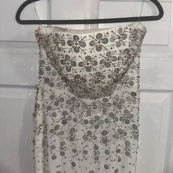 Oh Polly Hand Embellished Bandeau Maxi Dress in Ivory - Picture 5 of 8